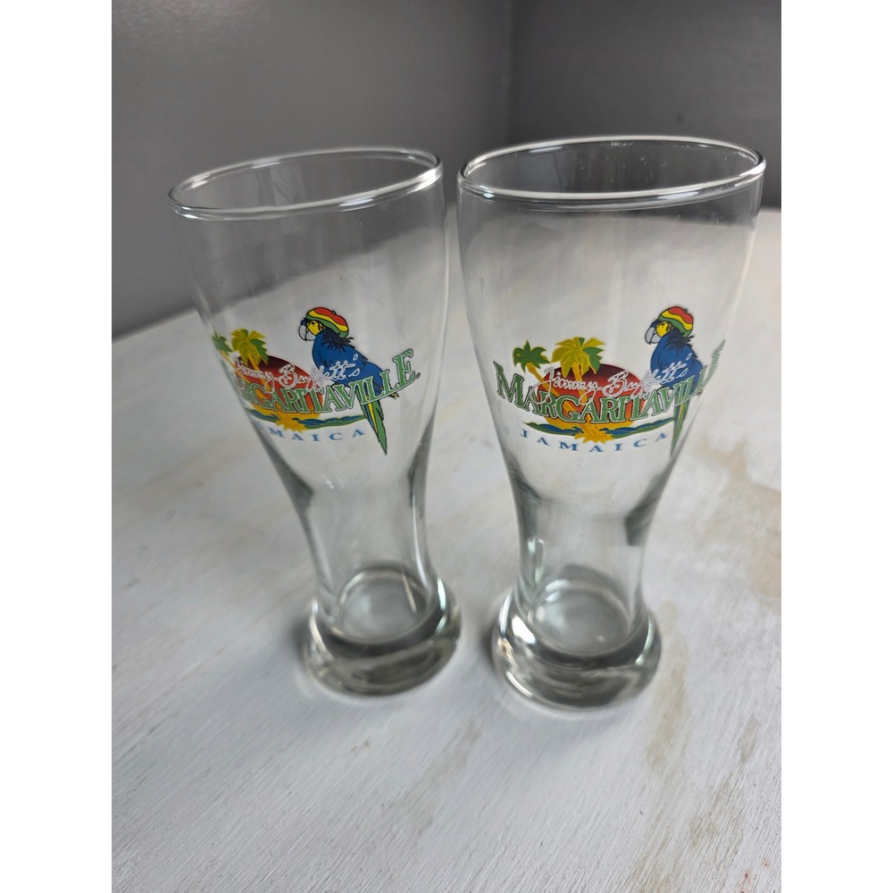 Jimmy Buffett Margaritaville Jamaica Pilsner Glasses Set of 2 Parrot Souvenir